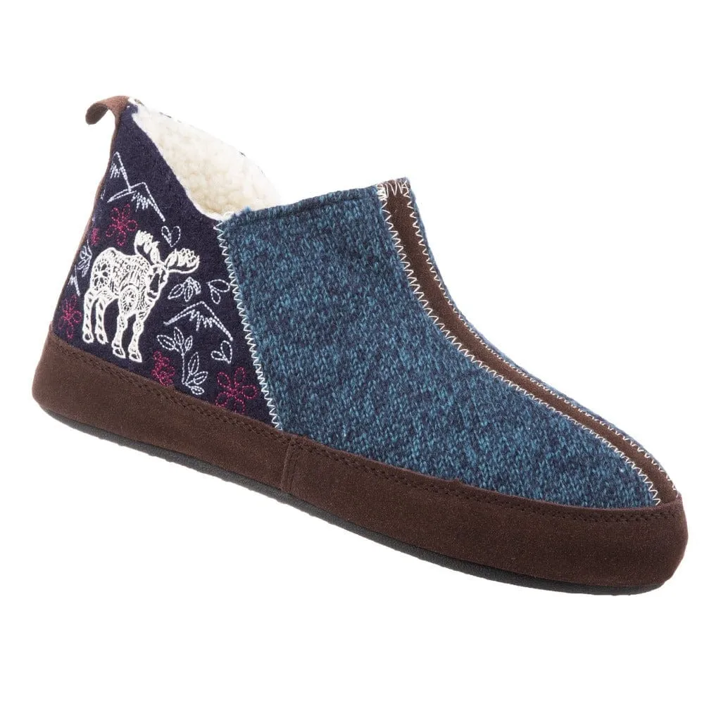 Acorn Women's Forest Bootie Slippers- Navy Moose
