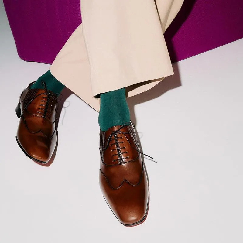 Brown Layout Cut Lace-up Shoes