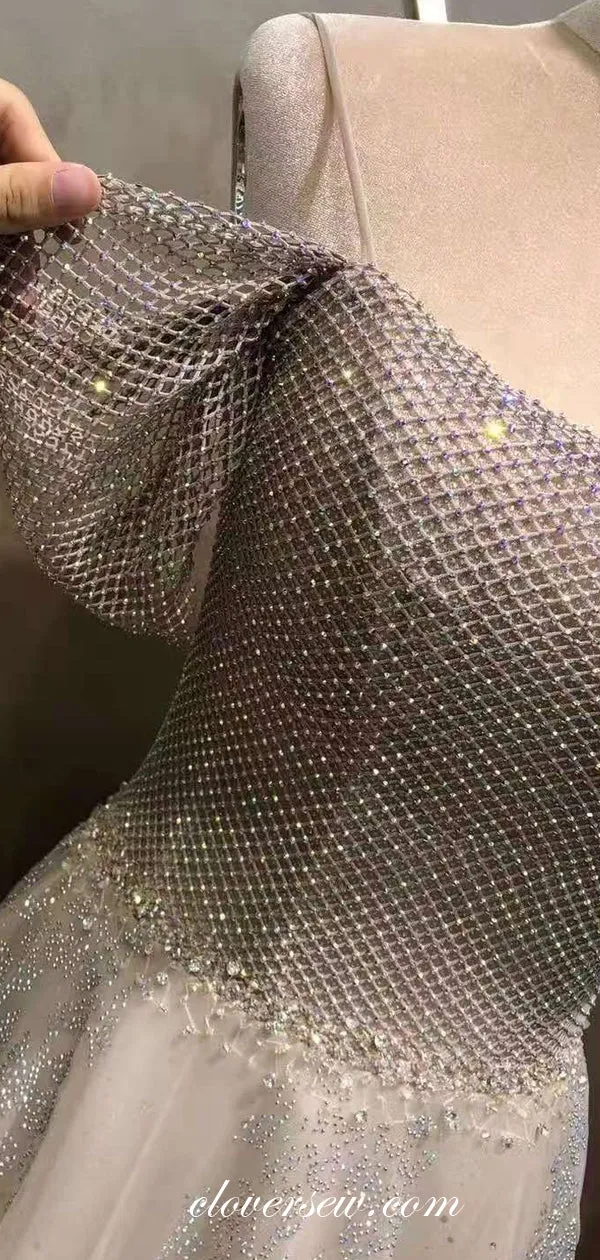 Gold Champagne Bead Shiny Tulle Gorgeous Prom Dresses, CP0661