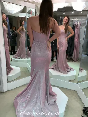 Lilac Shiny Satin Strapless Mermiad Sweep Train Prom Dresses,CP0270