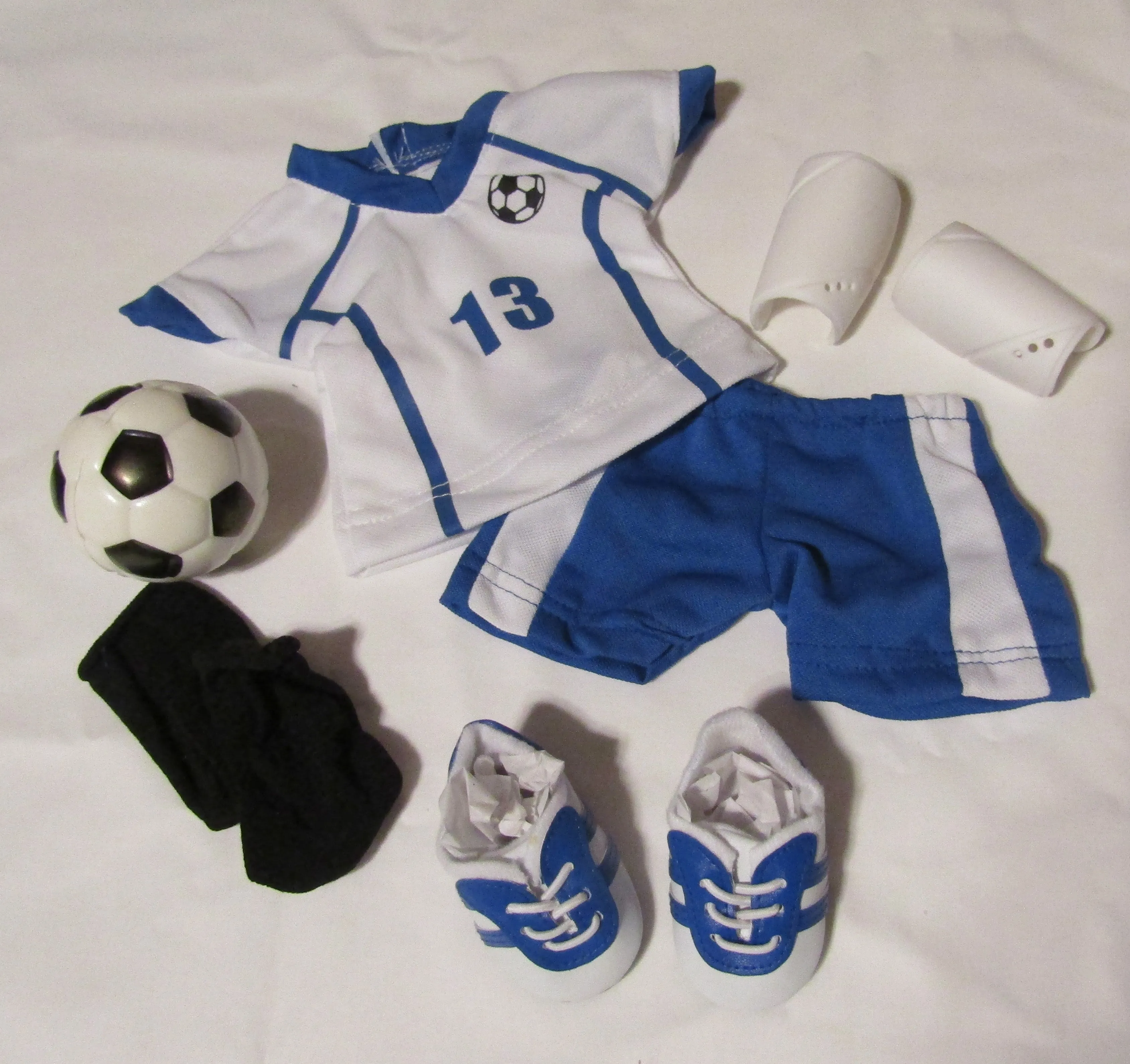 Soccer 6 Pc Outfit 18 inch Doll: Blue & White