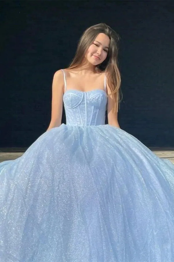 Sparkly Prom Dresses Spaghetti Straps Shiny Pink Graduation Dresses