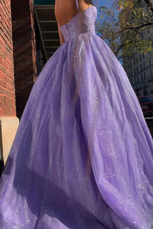 Sparkly Prom Dresses Spaghetti Straps Shiny Pink Graduation Dresses