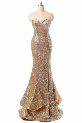 Sweetheart Sequin Shiny Long Mermaid Handmade Prom Dresses PFP1084